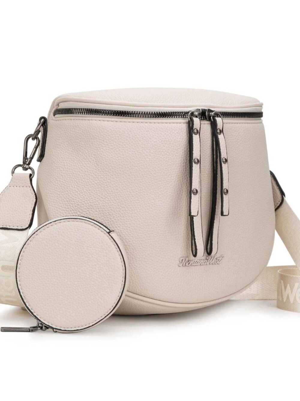 Montana West Spacious Crossbody Bum Bag with Coin Purse - Beige